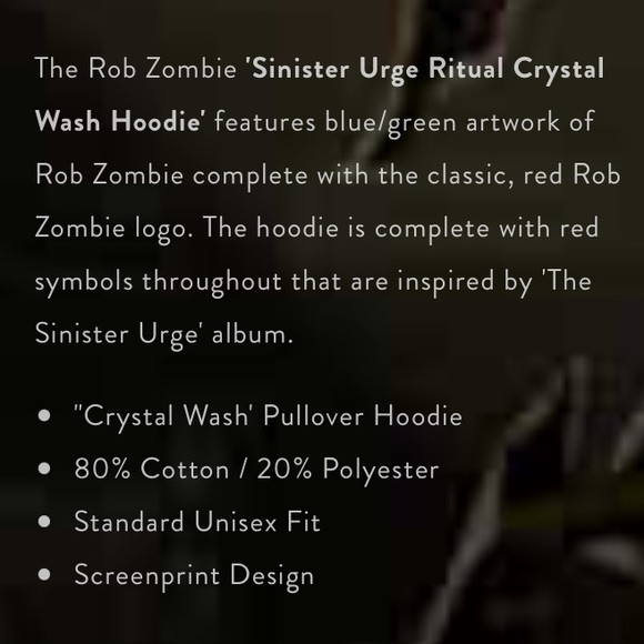 SOLD 🚫 Rob Zombie Sinister Urge Crystal Wash Hoodie - Picture 9 of 9